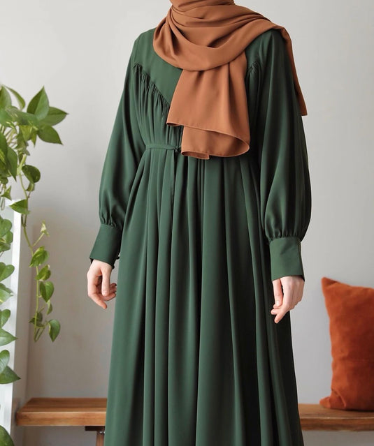 Olive Green V Pleated Abaya