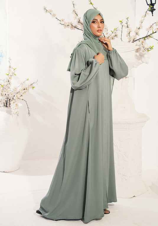 Raihan Front Open Abaya- Light Green