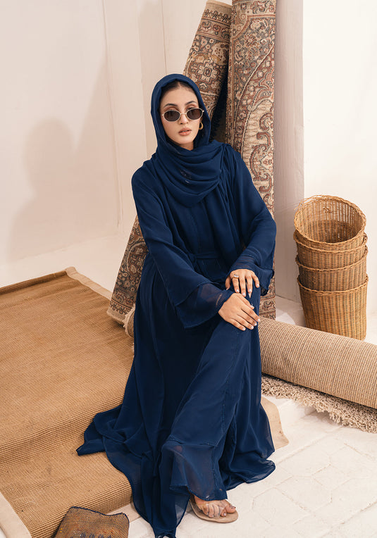 Zeina Front Open Abaya- Navy Blue