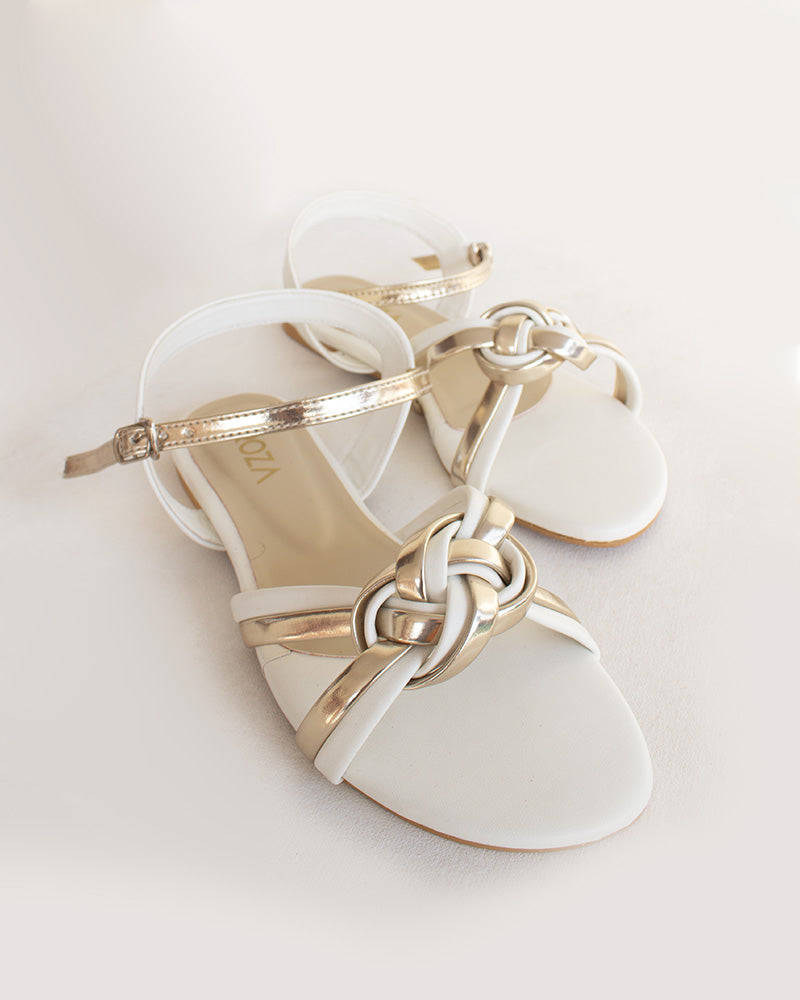 White and Gold Braided Sandals