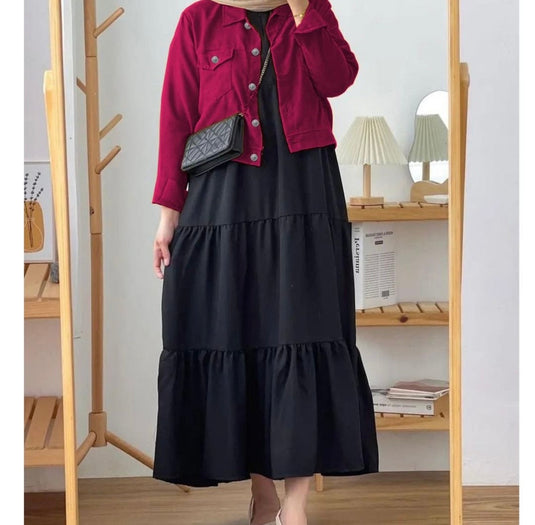 Frock+Jacket Duo- maroon/black